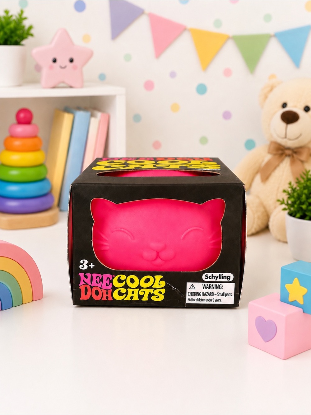 Schylling NeeDoh Cool Cats Pink Squishy Cat Sensory Fidget Toy NIB Authentic